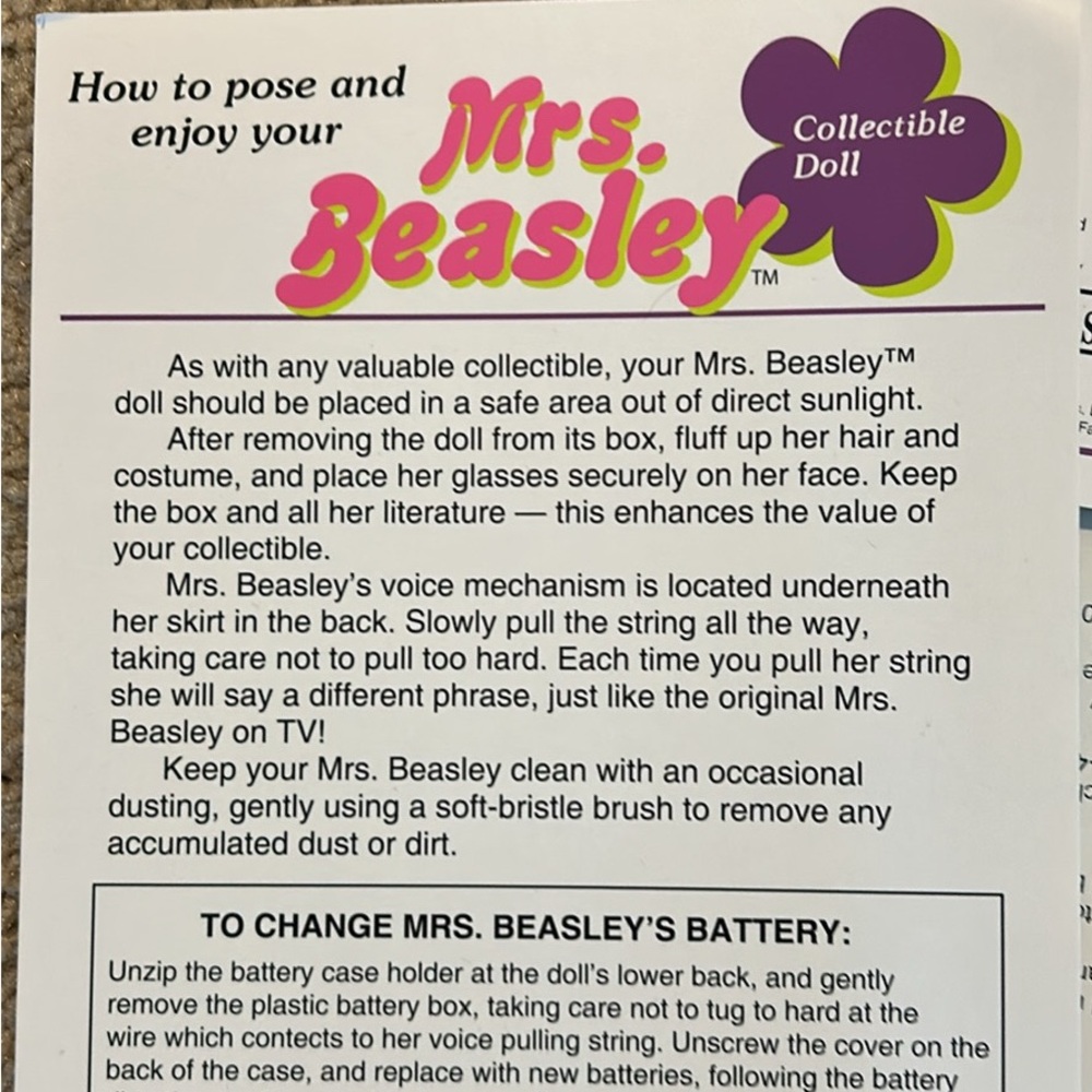 Vintage Collectible! Mrs. Beasley Talking Doll (Cheryl Ladd) - Picture 6 of 7